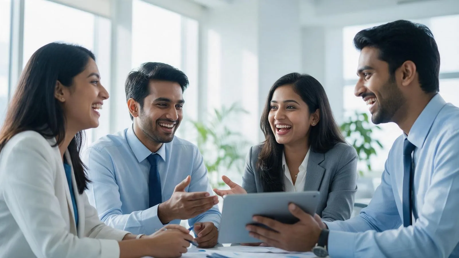 Team discussion in a bright office